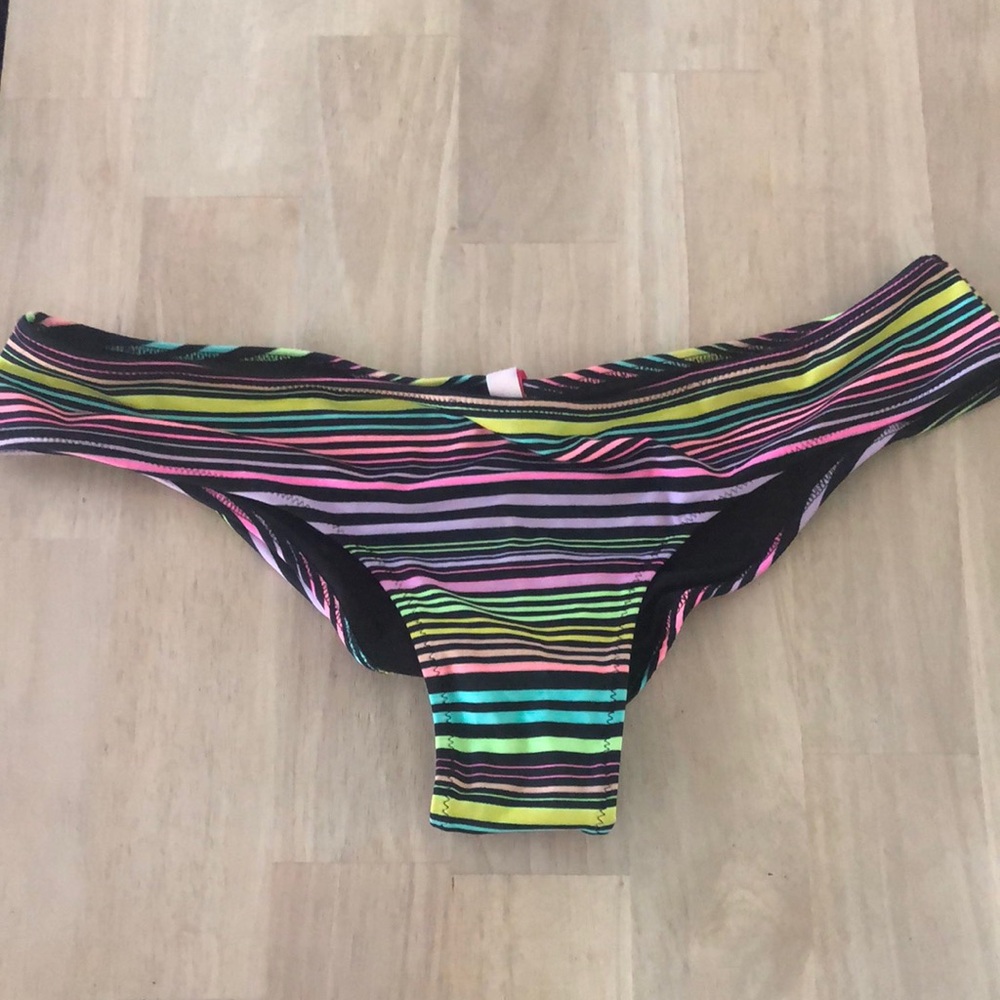 Victoria's Secret Striped Bikini Bottom in Black with Neon Stripes